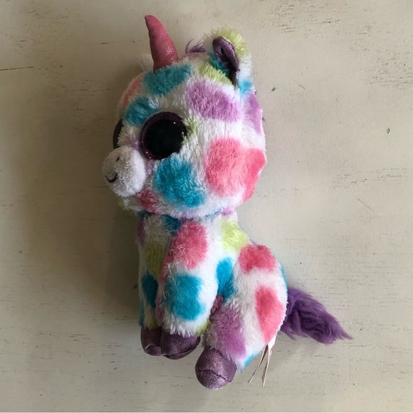 TY 2014 Beanie Baby Wishful 7" tall Polka Dots Unicorn Purple Fur Plush St - Picture 2 of 5